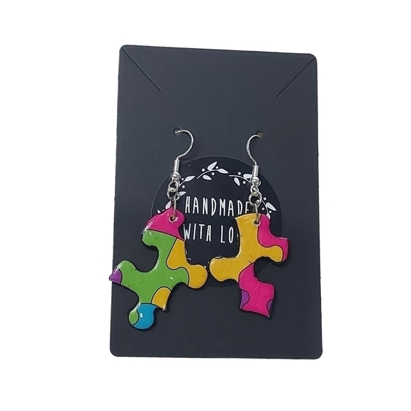 Handcrafted Puzzle Piece Earrings - Picture 1 of 3
